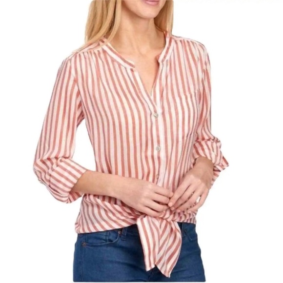 Zac & Rachel Pink and White Striped Button Down Tie Top Sz Medium - Picture 11 of 11